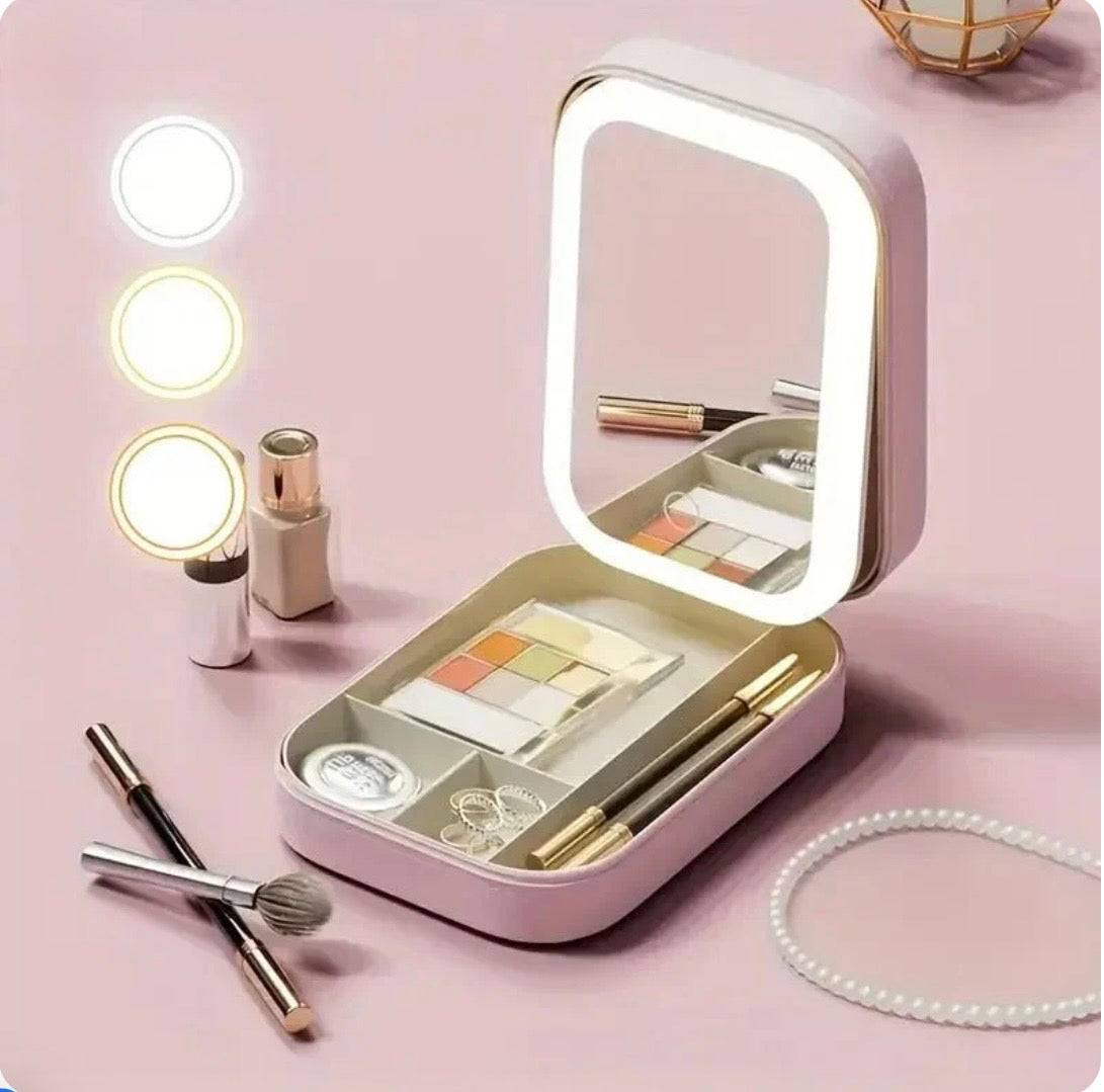 Portable 3-Color LED Makeup Vanity & Jewelry Box