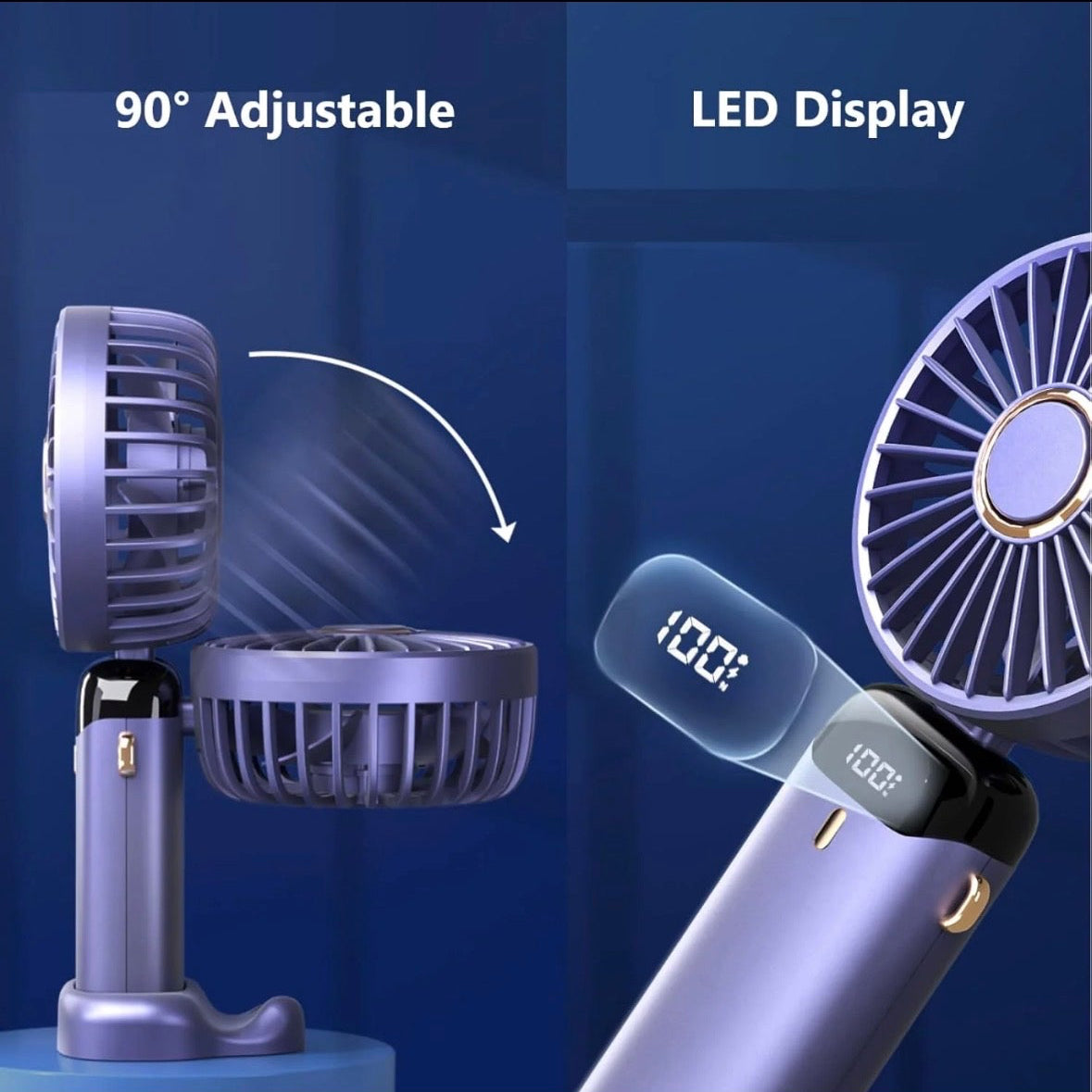 Digital Display Portable Mini Fan – 5-In-1 Multipurpose USB-C Rechargeable (Random Color)