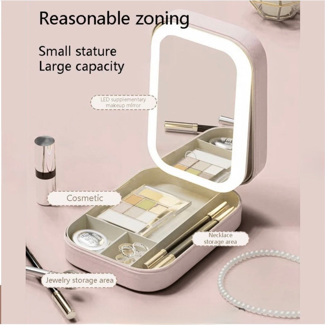 Portable 3-Color LED Makeup Vanity & Jewelry Box