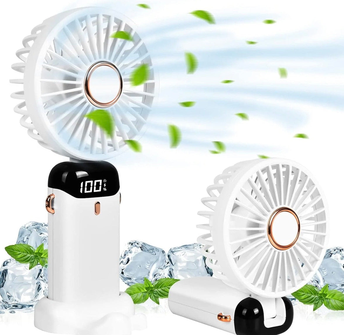 Digital Display Portable Mini Fan – 5-In-1 Multipurpose USB-C Rechargeable (Random Color)