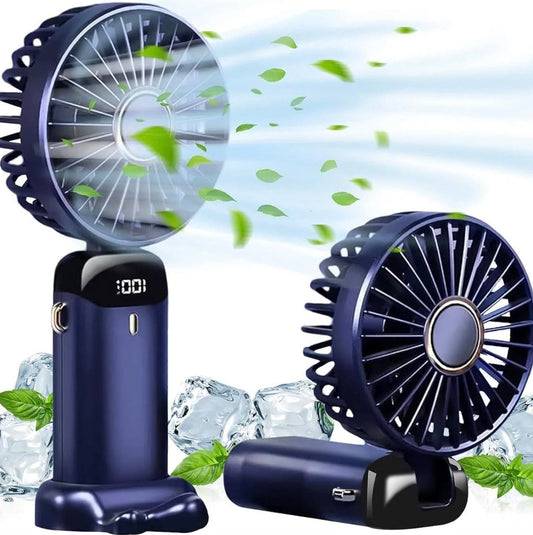 Digital Display Portable Mini Fan – 5-In-1 Multipurpose USB-C Rechargeable (Random Color)