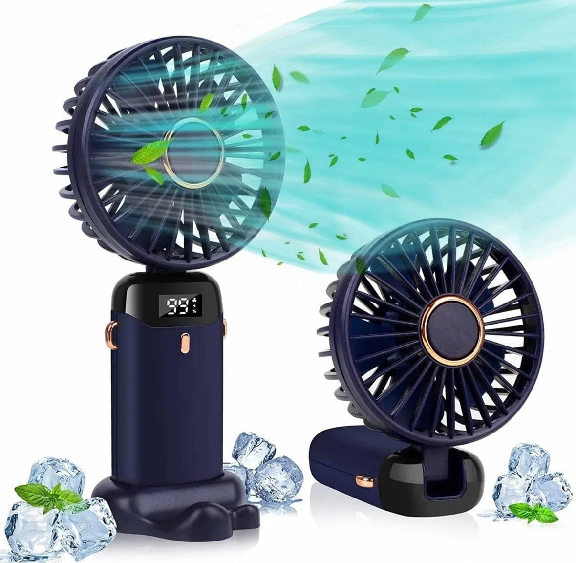 Digital Display Portable Mini Fan – 5-In-1 Multipurpose USB-C Rechargeable (Random Color)