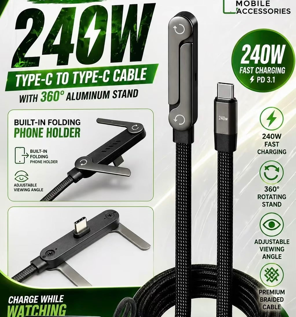 2-In-1 Data Cable 240W USB-C TO-C Cable + Built-in Stand
Fast, reliable